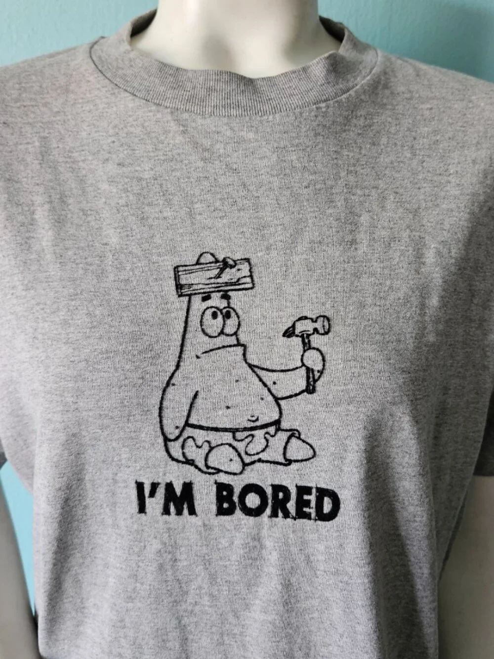 Vintage 2003 SPONGEBOB Patrick I'm Bored flocked Tee T-shirt NICKELODEON Y2K